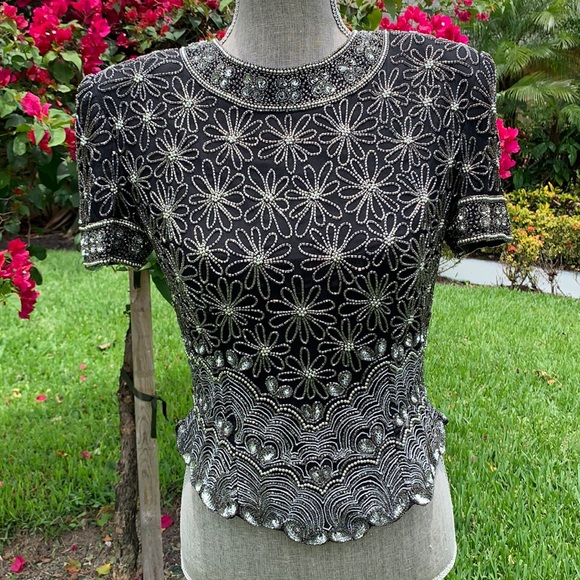 Papell Boutique Tops - Papel Boutique Evening Silk Beaded Top